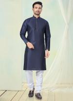 Pure Silk Navy Blue Casual Wear Pintex Work Readymade Kurta Pajama